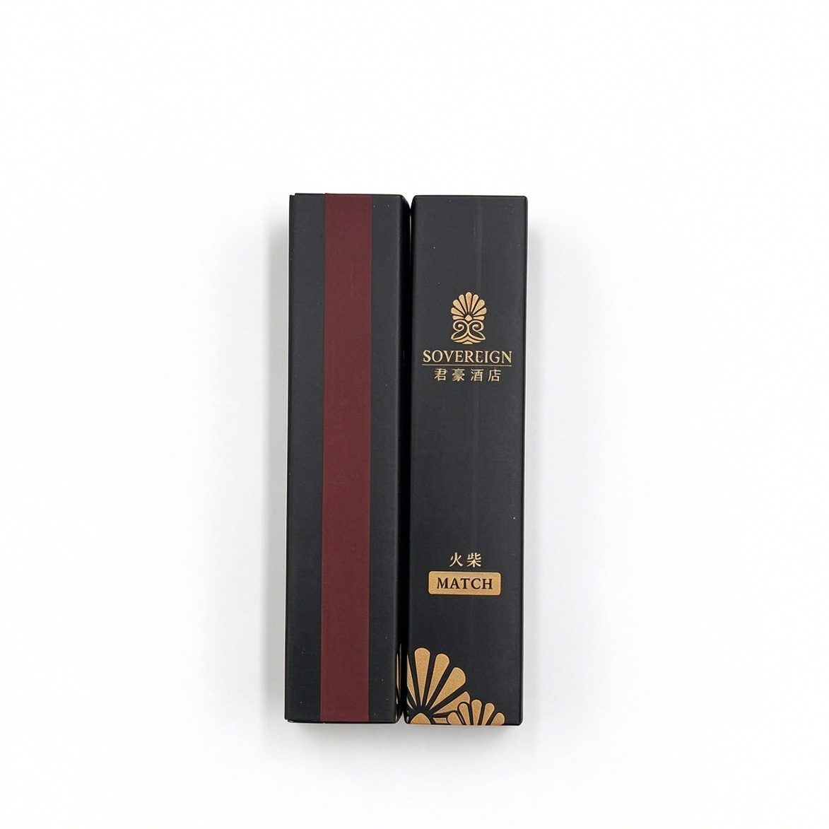 Dark red long cigar matches in a sliding box