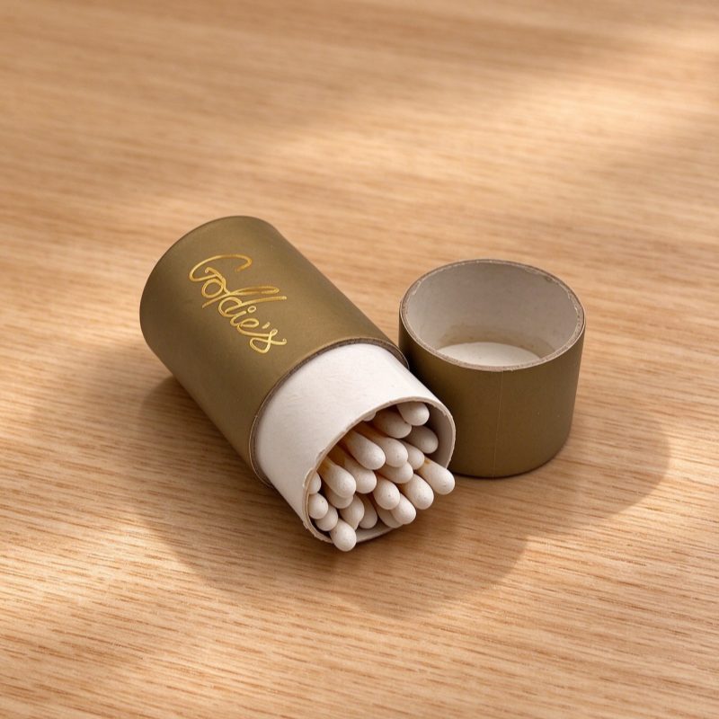 Gold kraft match tube with embossed logo